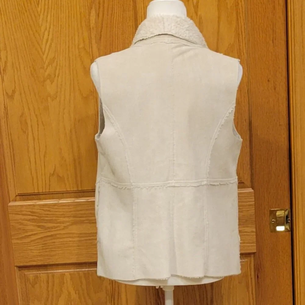 Faux Suede Sherpa Fleece Lined Boho Waterfall Open Front Vest with Pockets